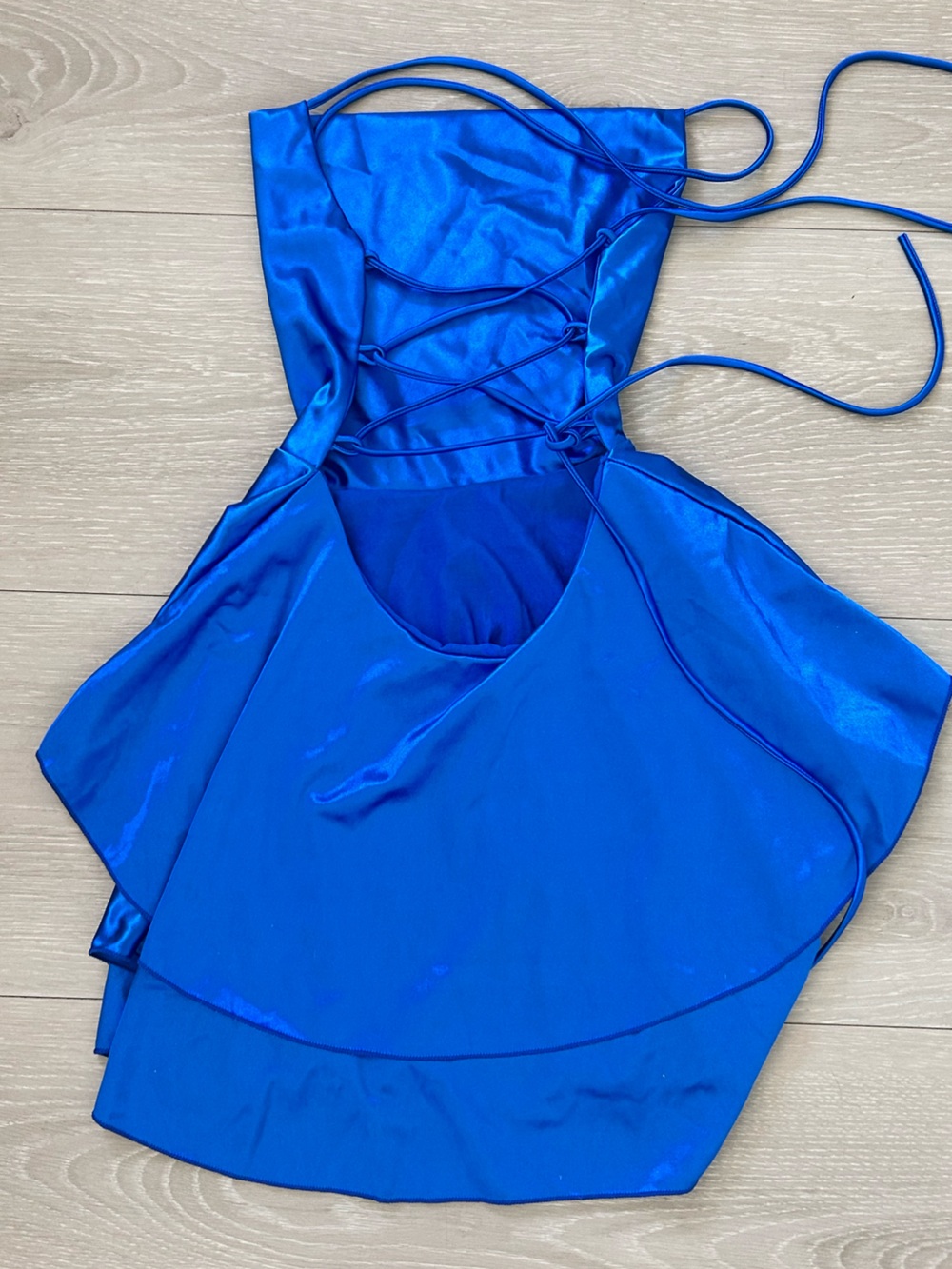 Satin Lace-Up Cami Dress in Royal Blue